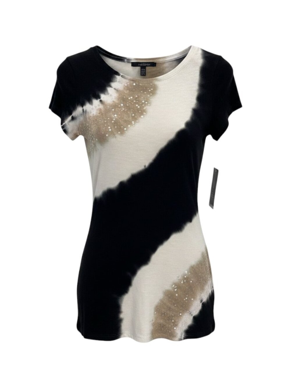 INC International Concepts Black Beige INC Women's Tie-Dye Sequin Top S